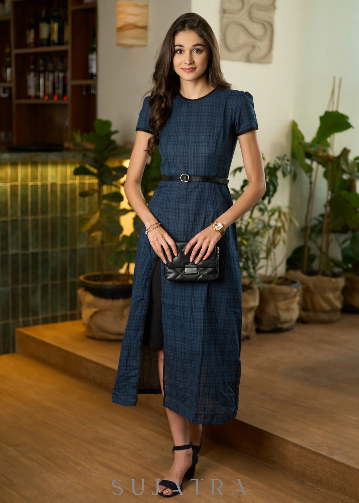 long one piece dress for women Classy Blue Cotton checkered with Slit – Sujatra made with high quality Color:Green blue Red Sparkly Christmas Dress mulberry bridesmaid dress