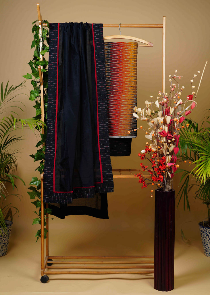 Elegant Multicolour Ikat Combination Suit Set with Ikat pant and Cotton Dupatta