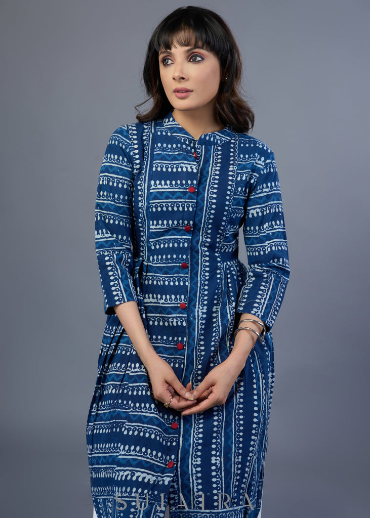 Smart Striped Cotton Indigo Dress