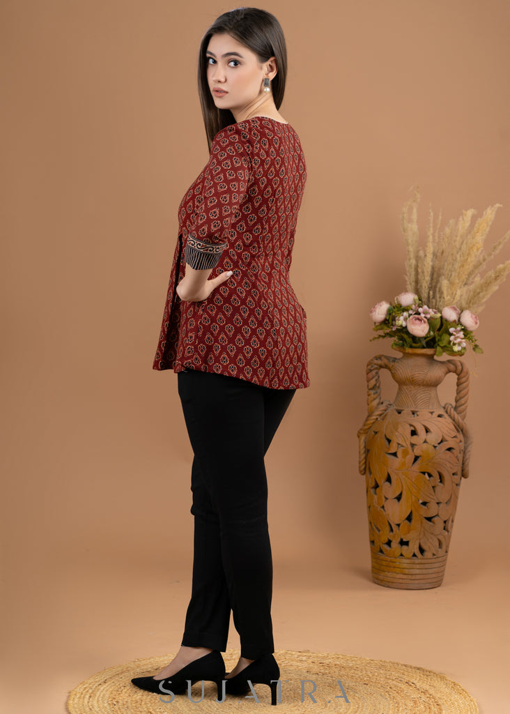 Maroon cotton Ajrakh combination top