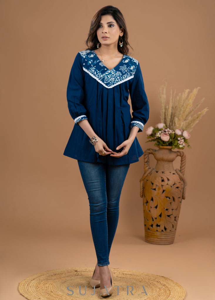 Classy indigo Combination Cotton patch work top