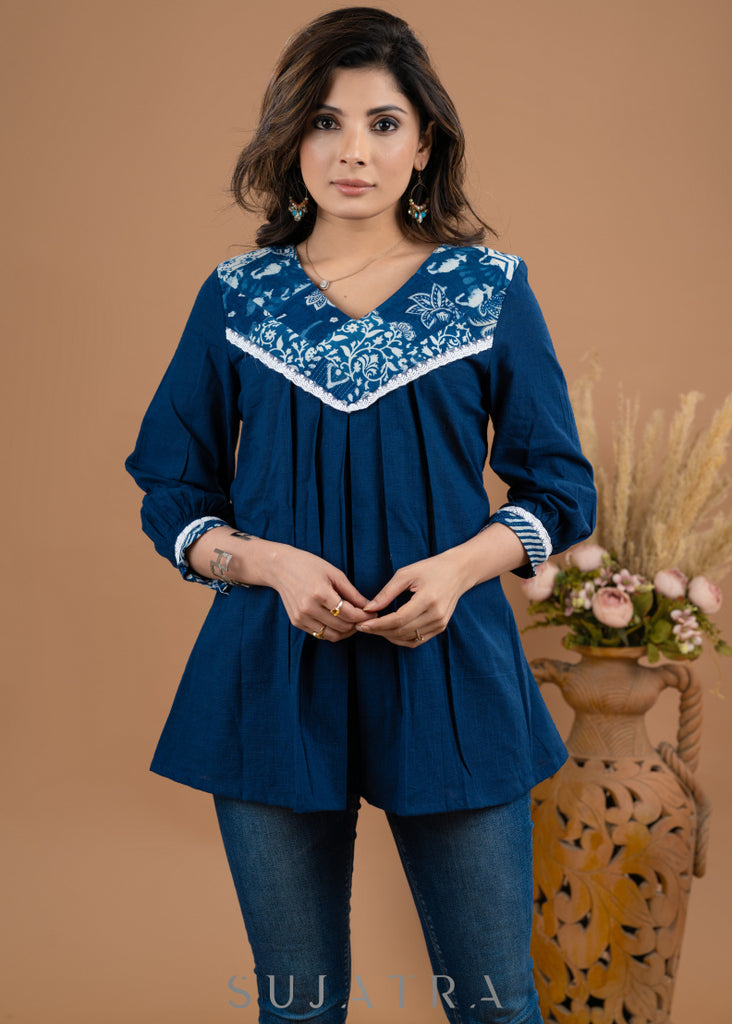 Classy indigo Combination Cotton patch work top