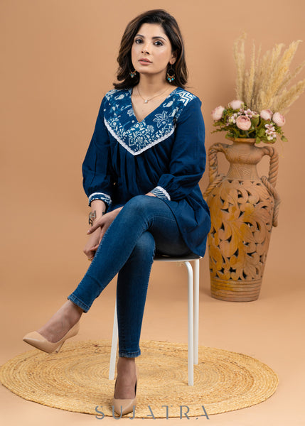 Classy indigo Combination Cotton patch work top