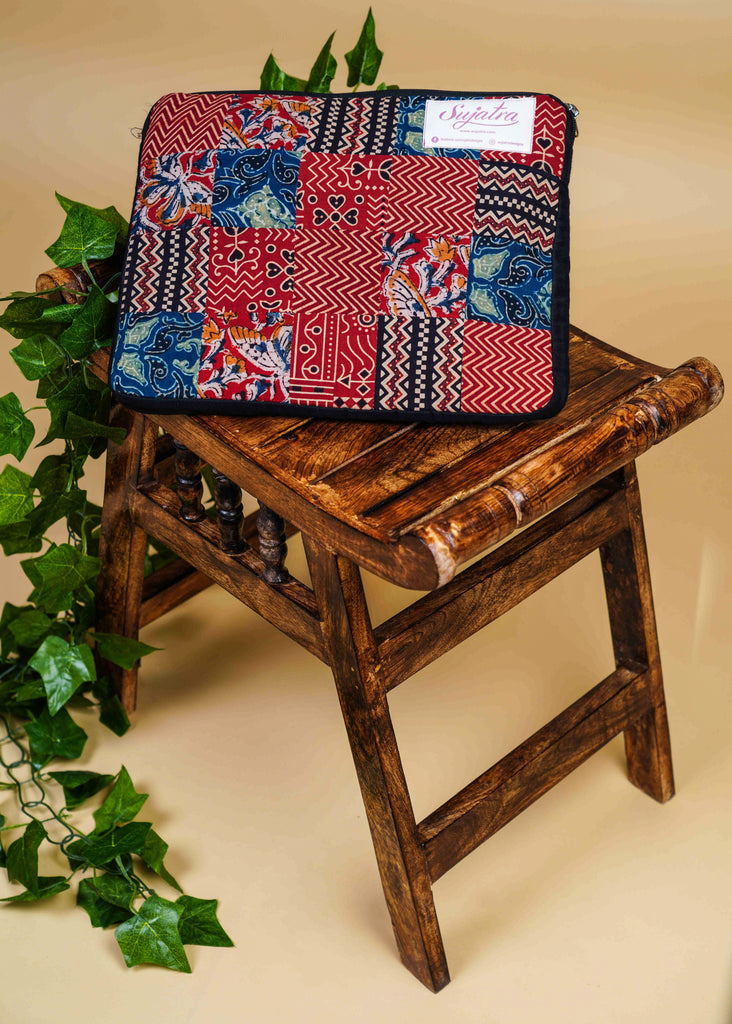 Printed Patch Suit Set with Black Kantha Bottom and Chanderi Dupatta