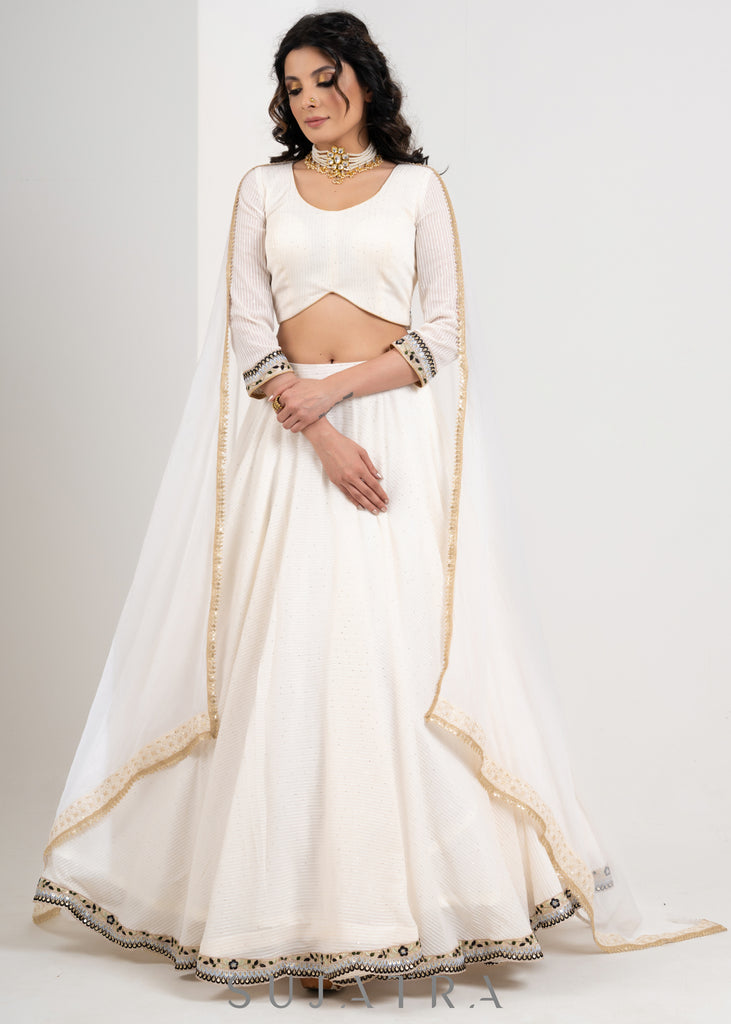 Exclusive Classy White Embroidered Georgette Lehnga with Chiffon Dupatta