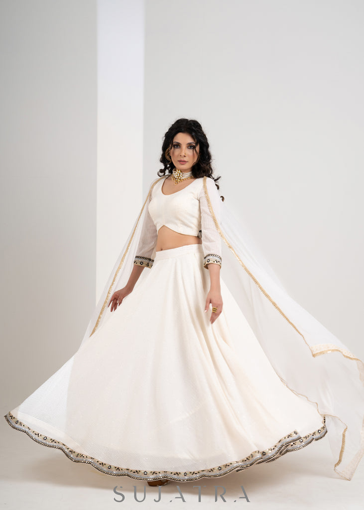 Exclusive Classy White Embroidered Georgette Lehnga with Chiffon Dupatta