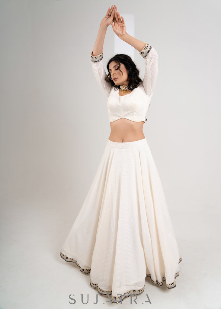 Exclusive Classy White Embroidered Georgette Lehnga with Chiffon Dupatta