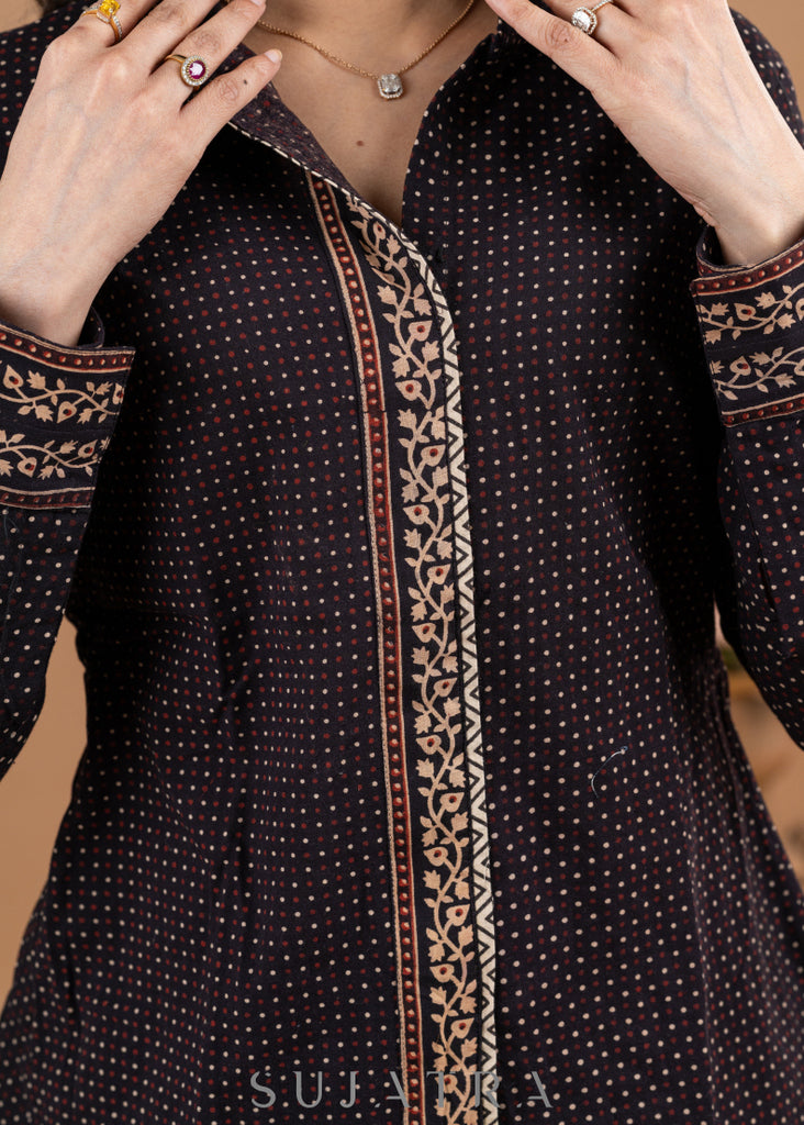 Elegant black cotton casual shirt with Ajrakh combination