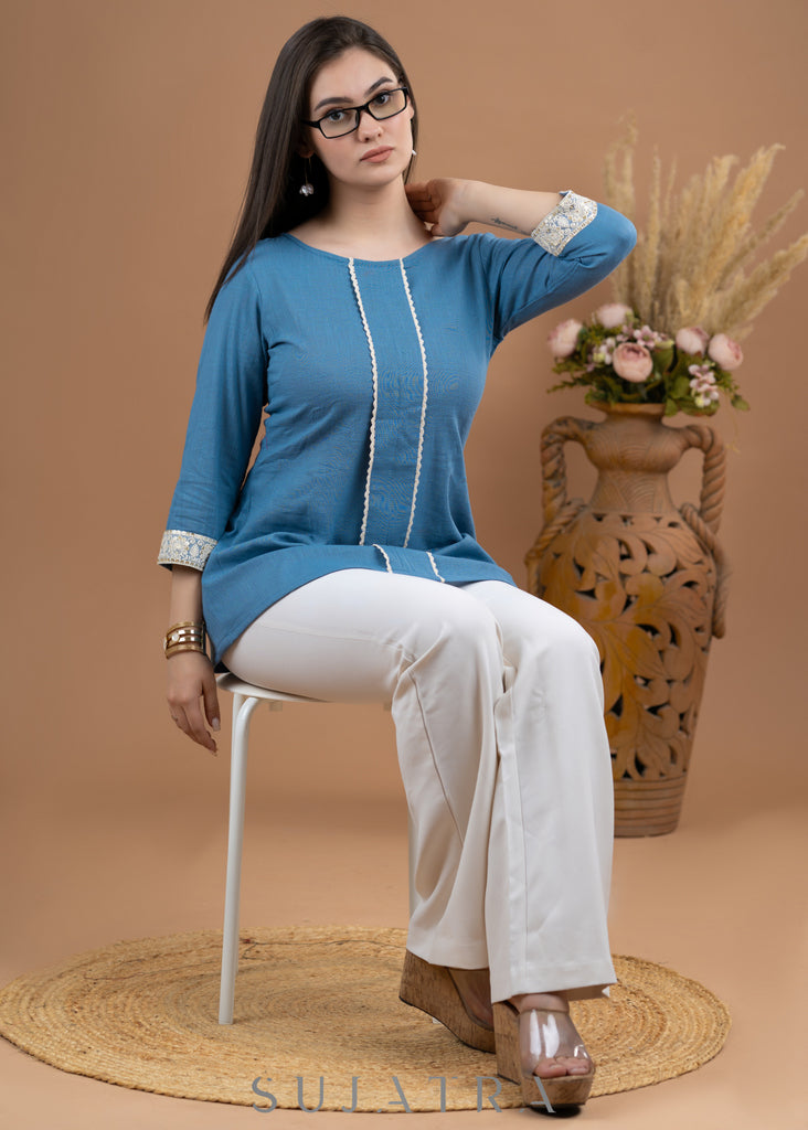 Smart Cotton Powder blue top with laces