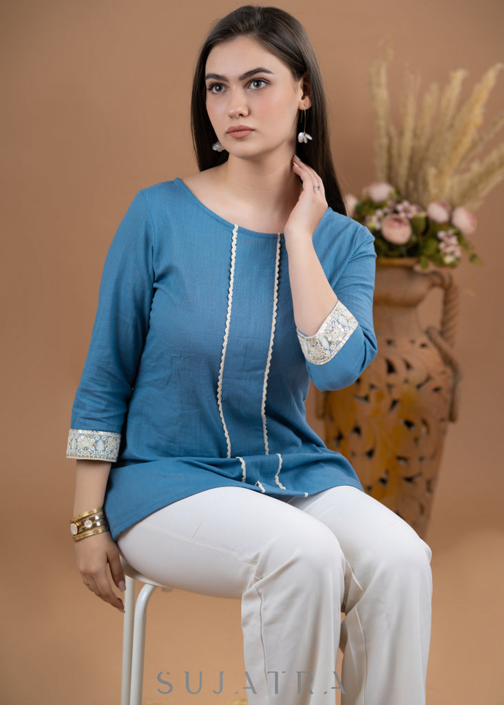 Smart Cotton Powder blue top with laces