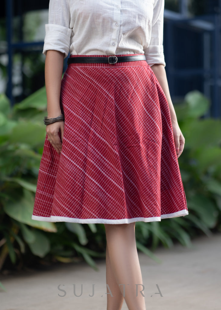 Trendy Red Skirt Cotton White Shirt Optional