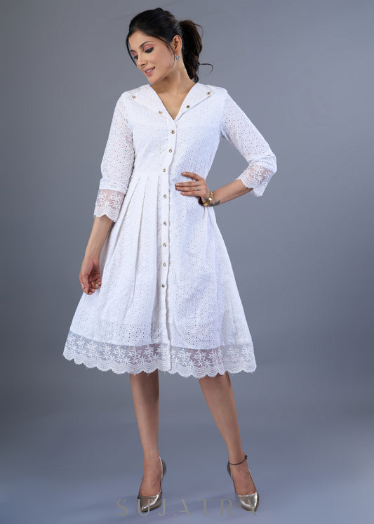 Elegant White Hakoba Pleated Dress