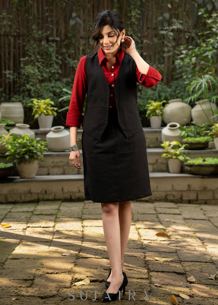 Classic black cotton formal waistcoat with optional skirt