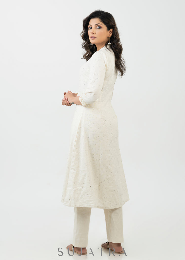 Beautiful Off White Cotton Kurta With Laces - Pant Optional