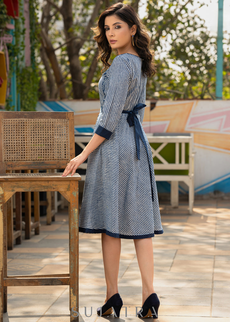 Striped indigo dress with matching belt