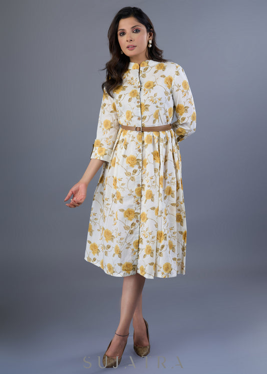 Smart Off White Cotton Printed Dress