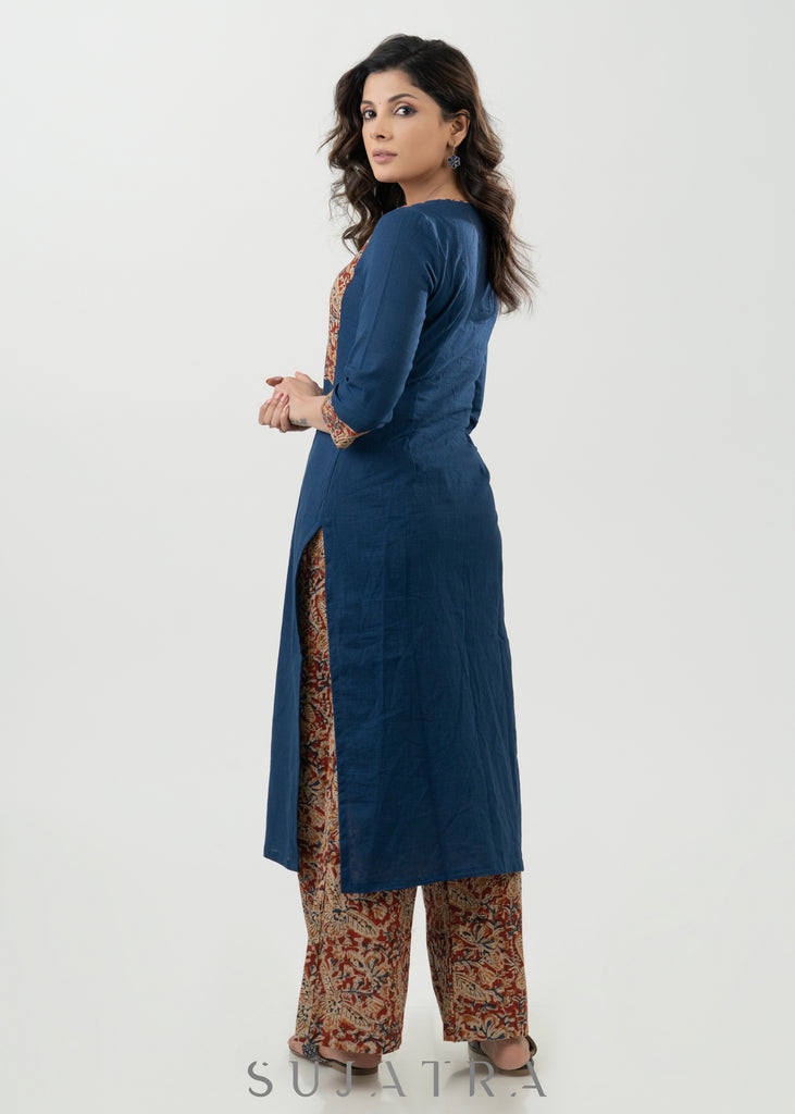 Exclusive Navy Blue Cotton Kalamkari Kurta - Palazzo Optional