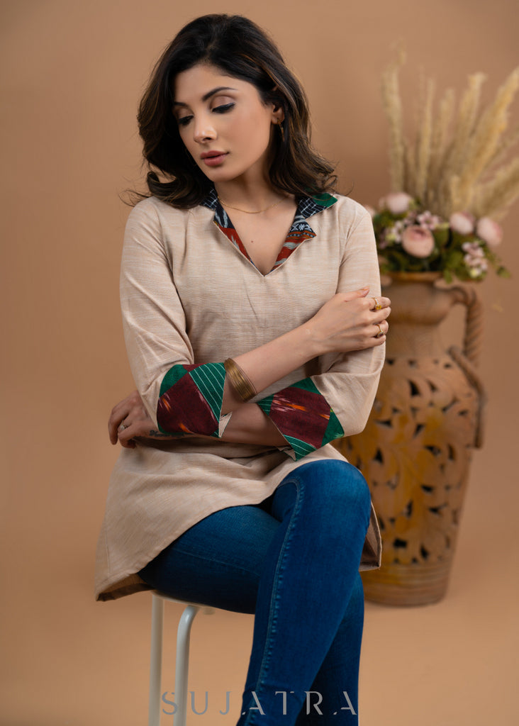 Classy Beige cotton patch work top