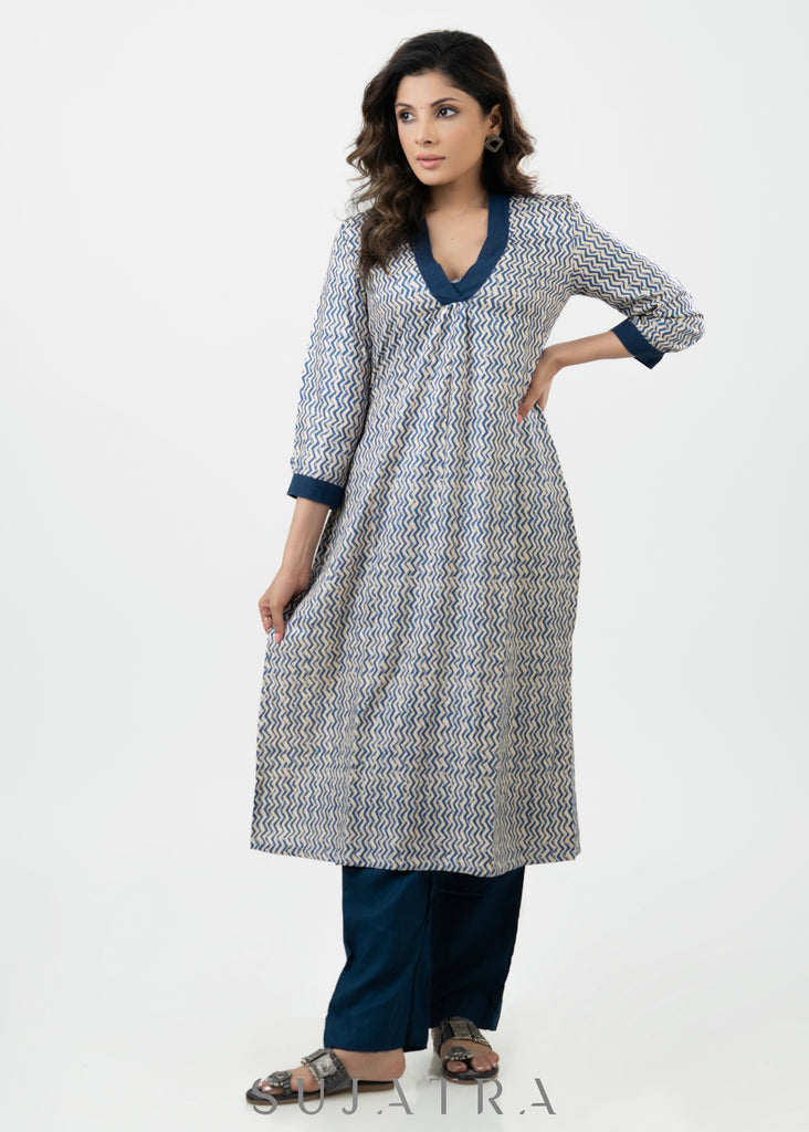 Stylish Off White Flowy Rayon Pleated Kurta - Pant Optional