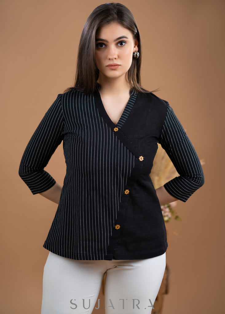 Black Ikkat combination cotton top