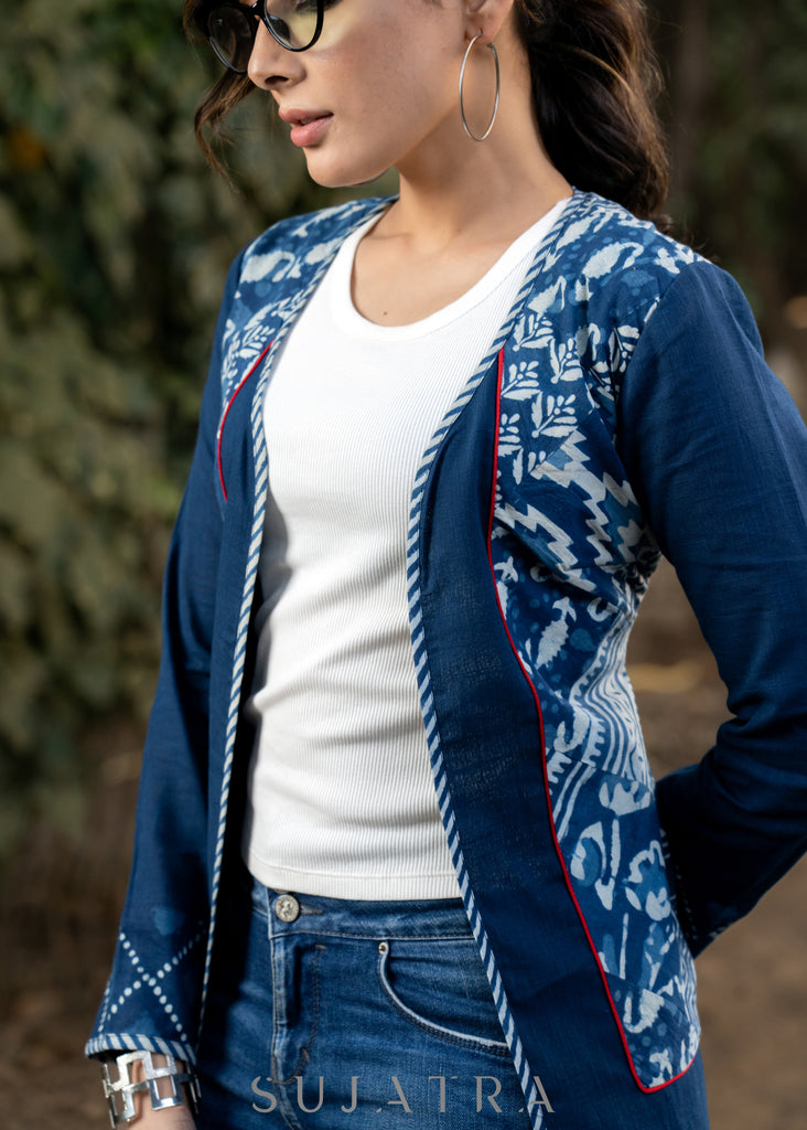 Smart indigo patchwork casual jacket