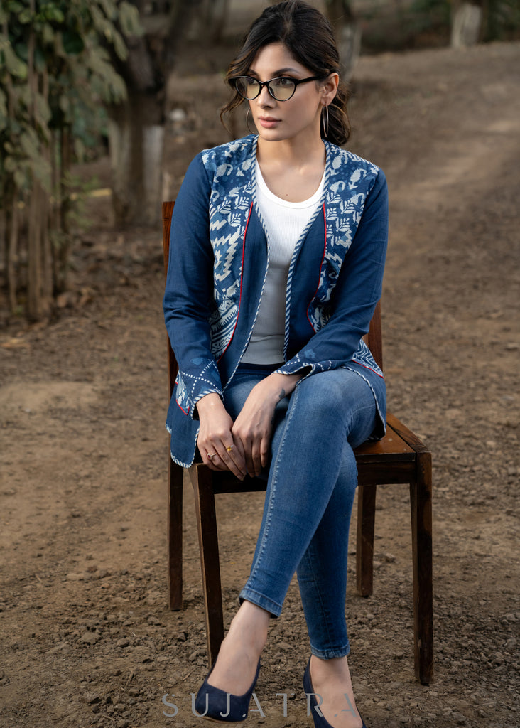 Smart indigo patchwork casual jacket