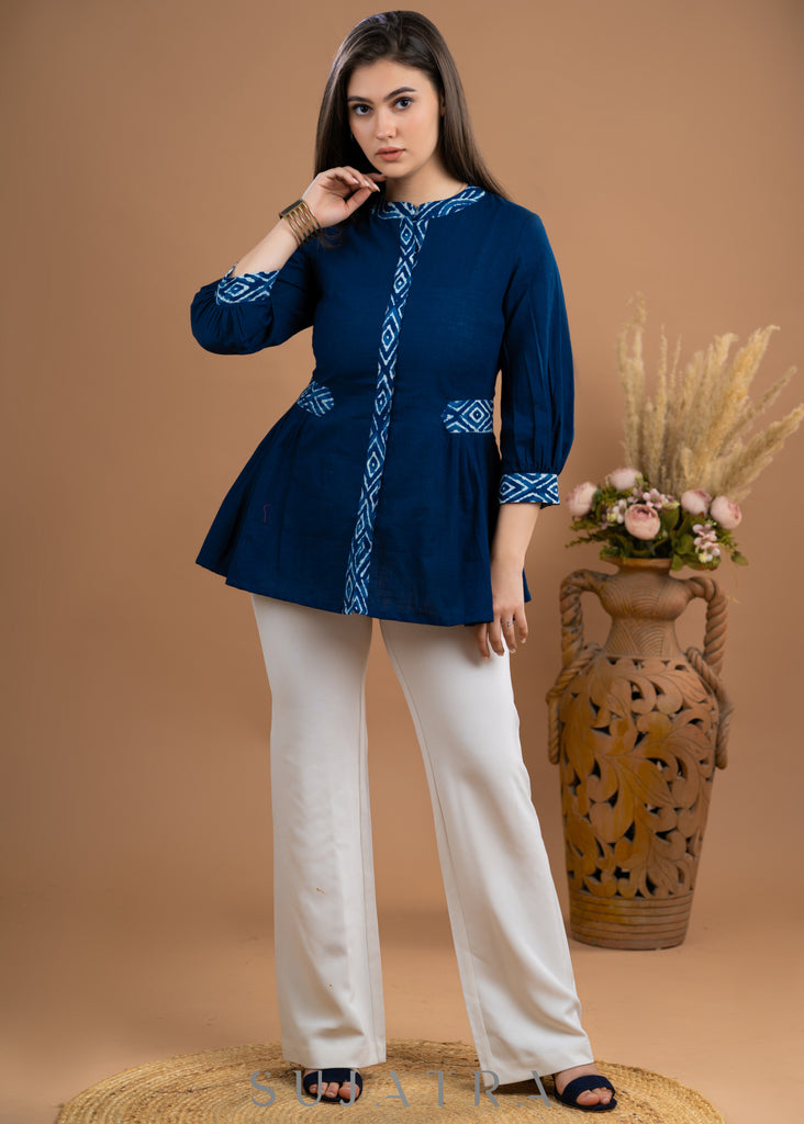 Elegant Cotton Blue & Indigo combination top