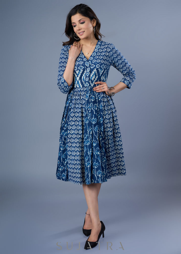Beautiful Cotton Empire Line Indigo Combination Dress