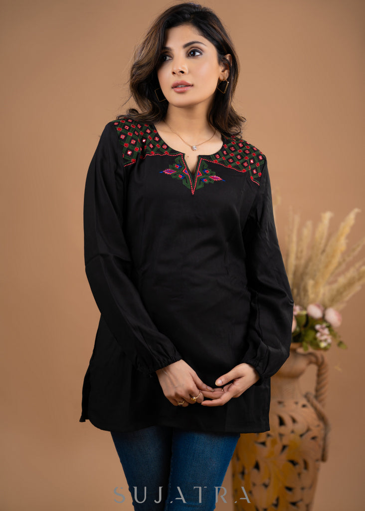 Embroidered Black Rayon top