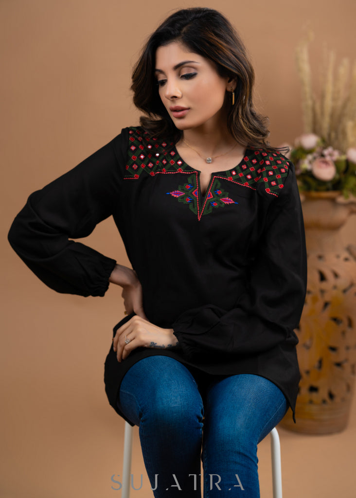 Embroidered Black Rayon top