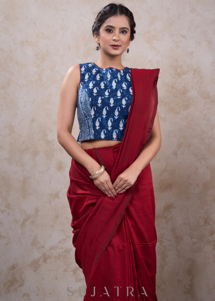 Classy indigo top style combination blouse