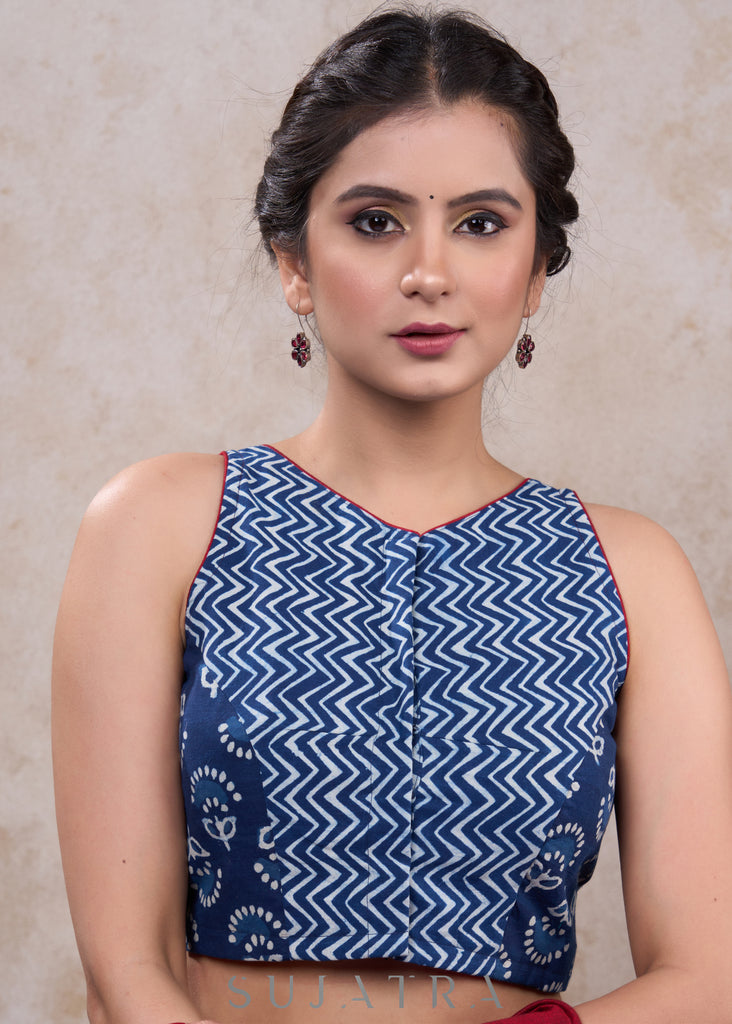 Elegant indigo combination blouse
