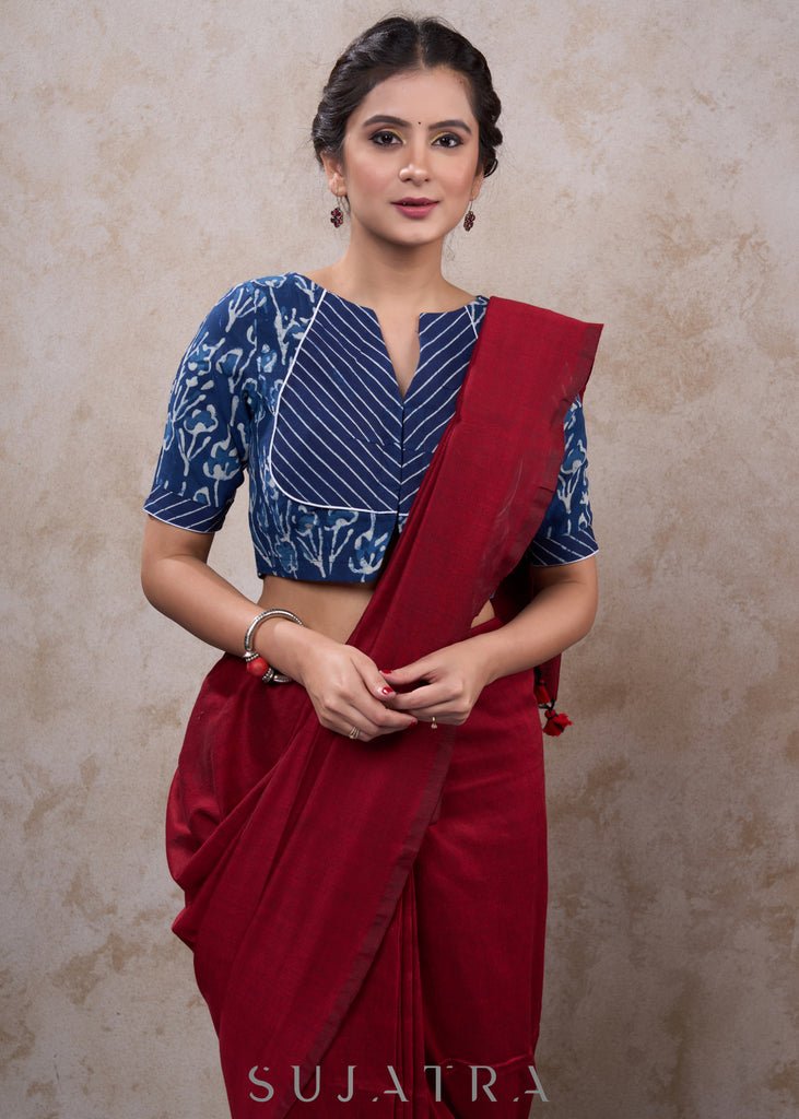 Trendy floral indigo combination blouse