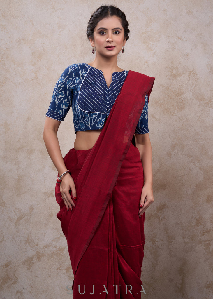 Trendy floral indigo combination blouse