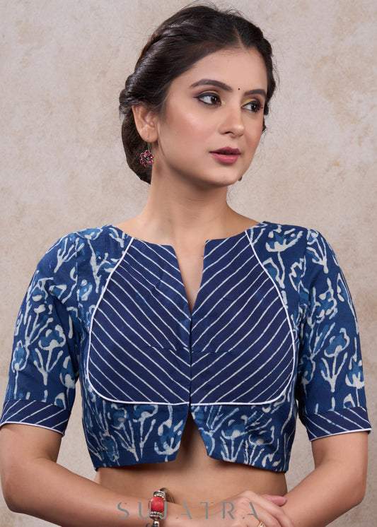 Trendy floral indigo combination blouse