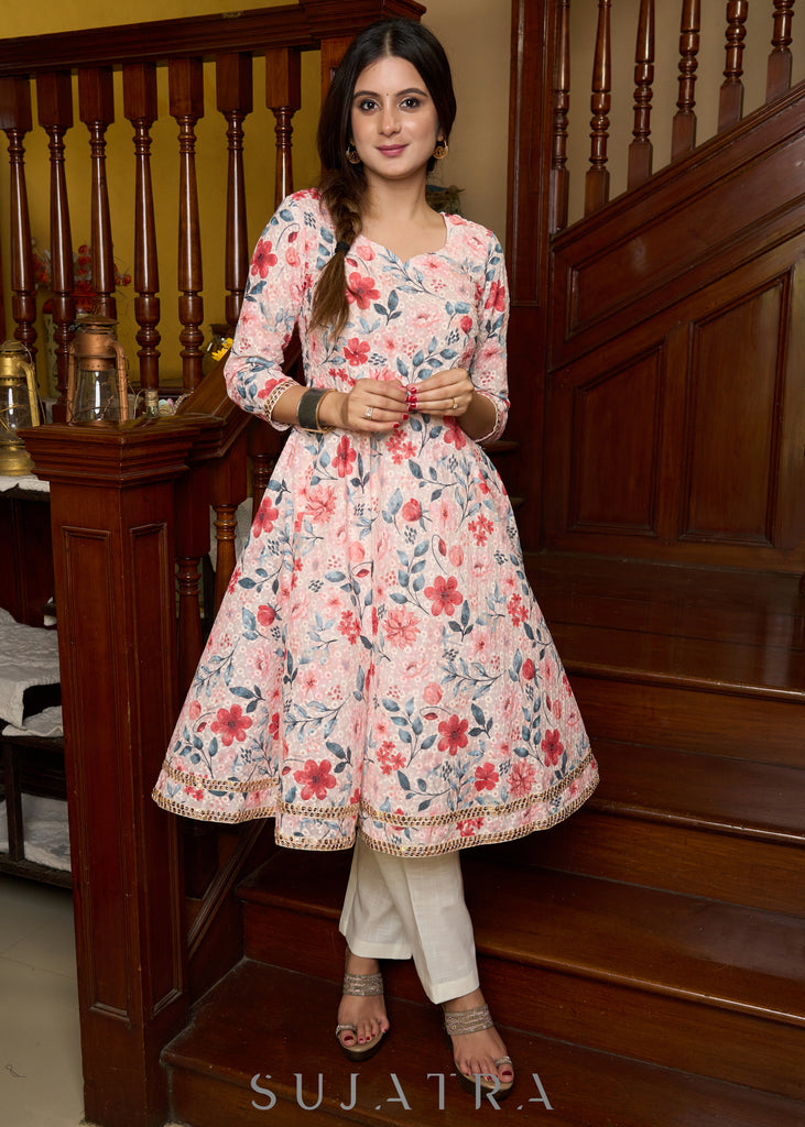 Flared Hakoba printed cotton kurta and matching pants - Dupatta Optional