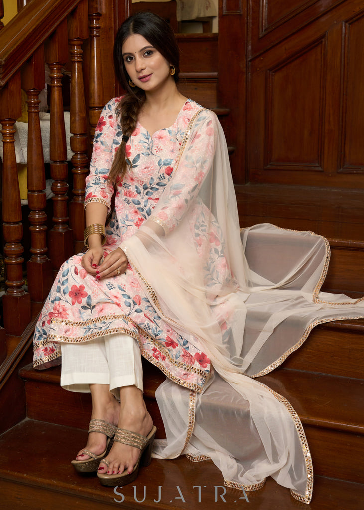 Flared Hakoba printed cotton kurta and matching pants - Dupatta Optional