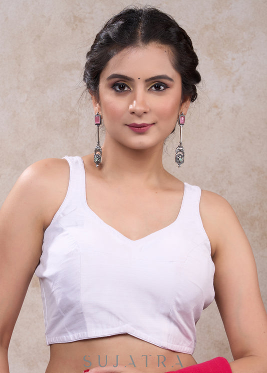 Exclusive white cotton silk sleeveless blouse - Plain Saree Optional