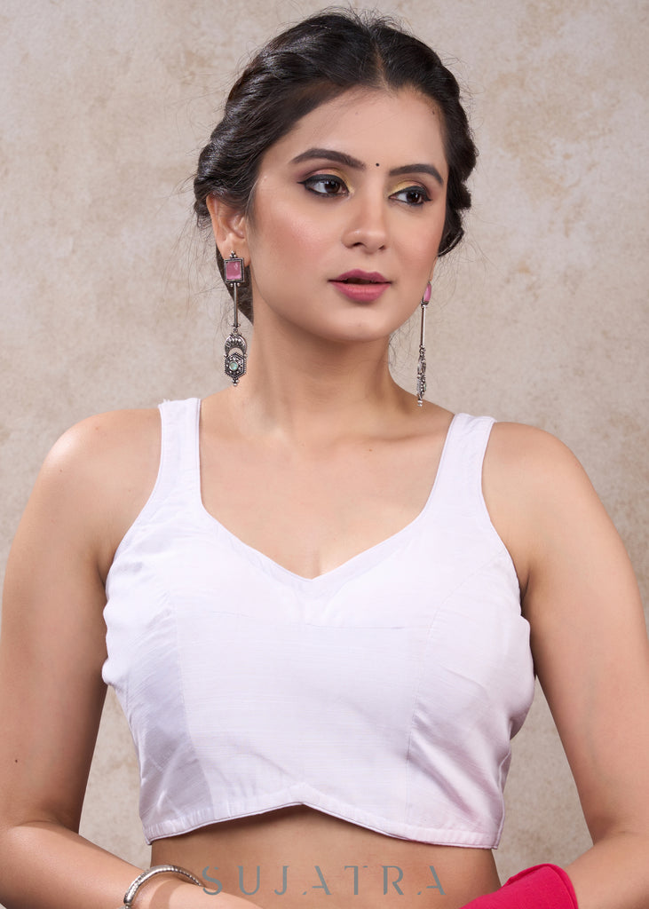 Exclusive white cotton silk sleeveless blouse - Plain Saree Optional