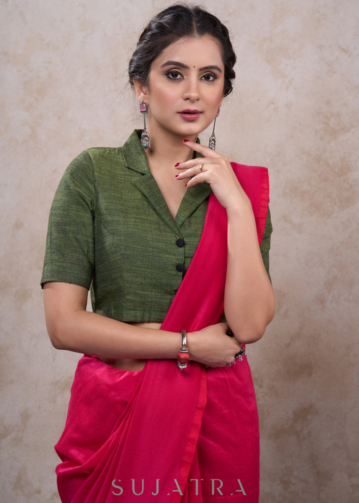 Elegant moss green cotton collared blouse