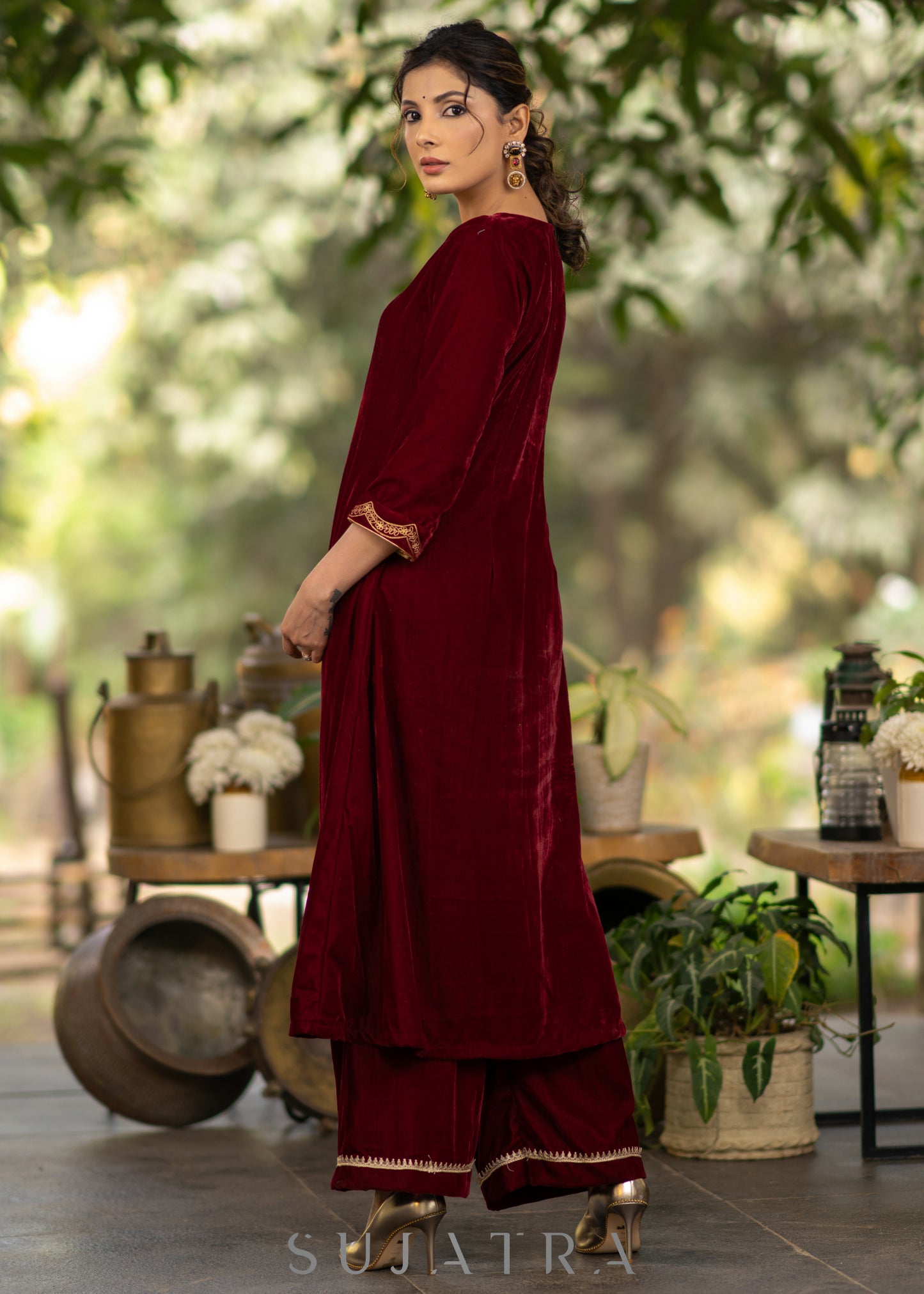 Exotic Maroon velvet kurta