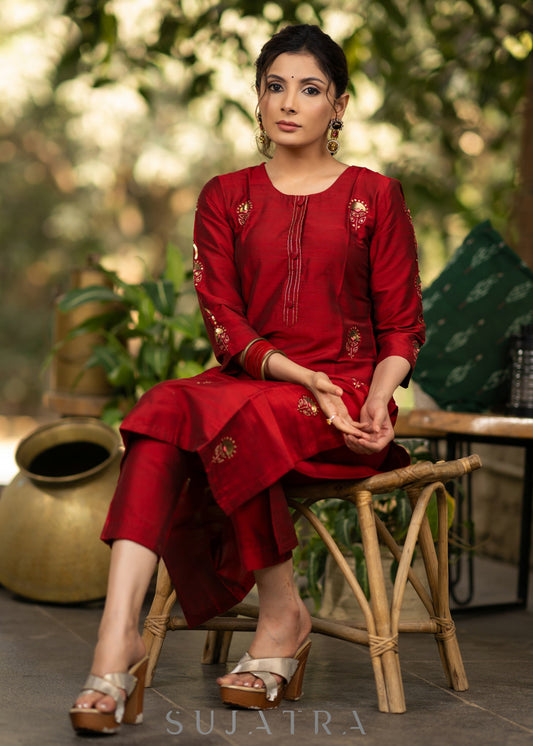 Maroon Cotton Silk Pant