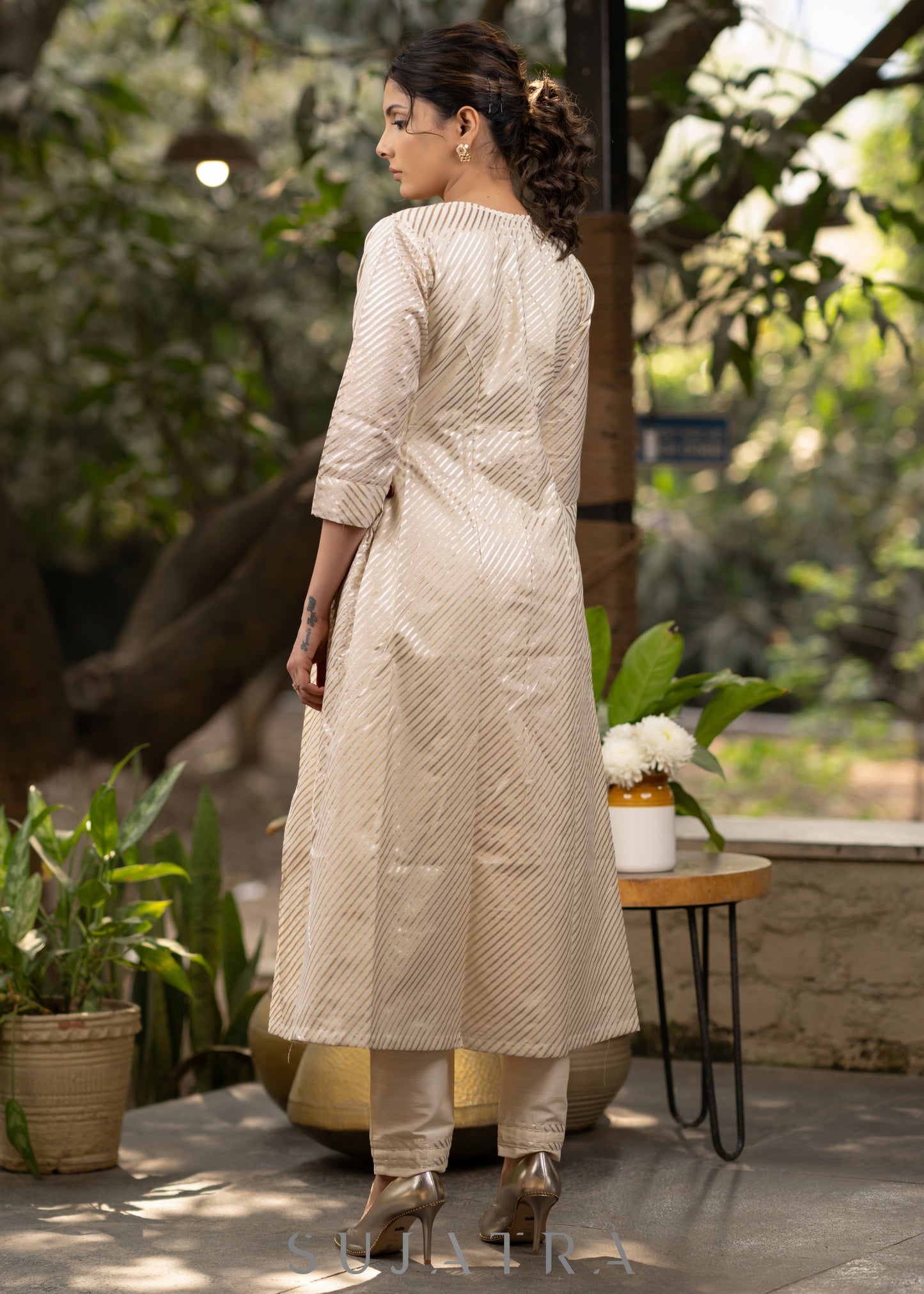 Off-white striped kurta