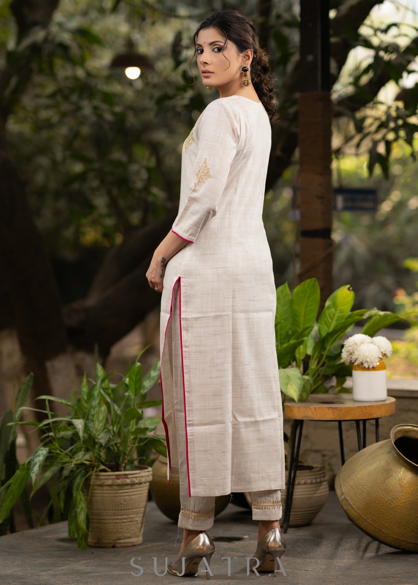 Light beige gold motif kurta