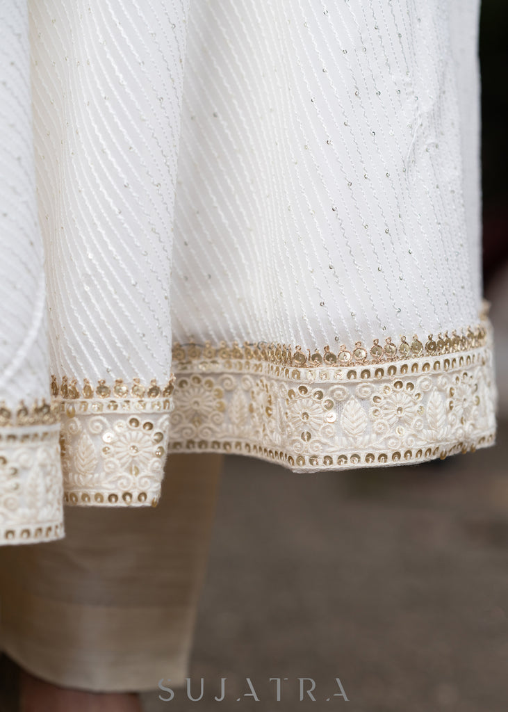 Hand embroidered off White georgette anarkali kurta with pant - Dupatta Optional
