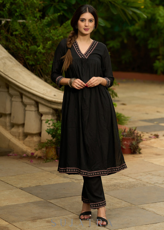 Black modal printed kurta