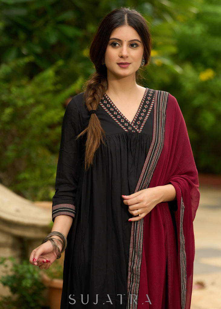 Black modal printed kurta perfectly paired with matching Pants for a regal elegance - Dupatta Optional