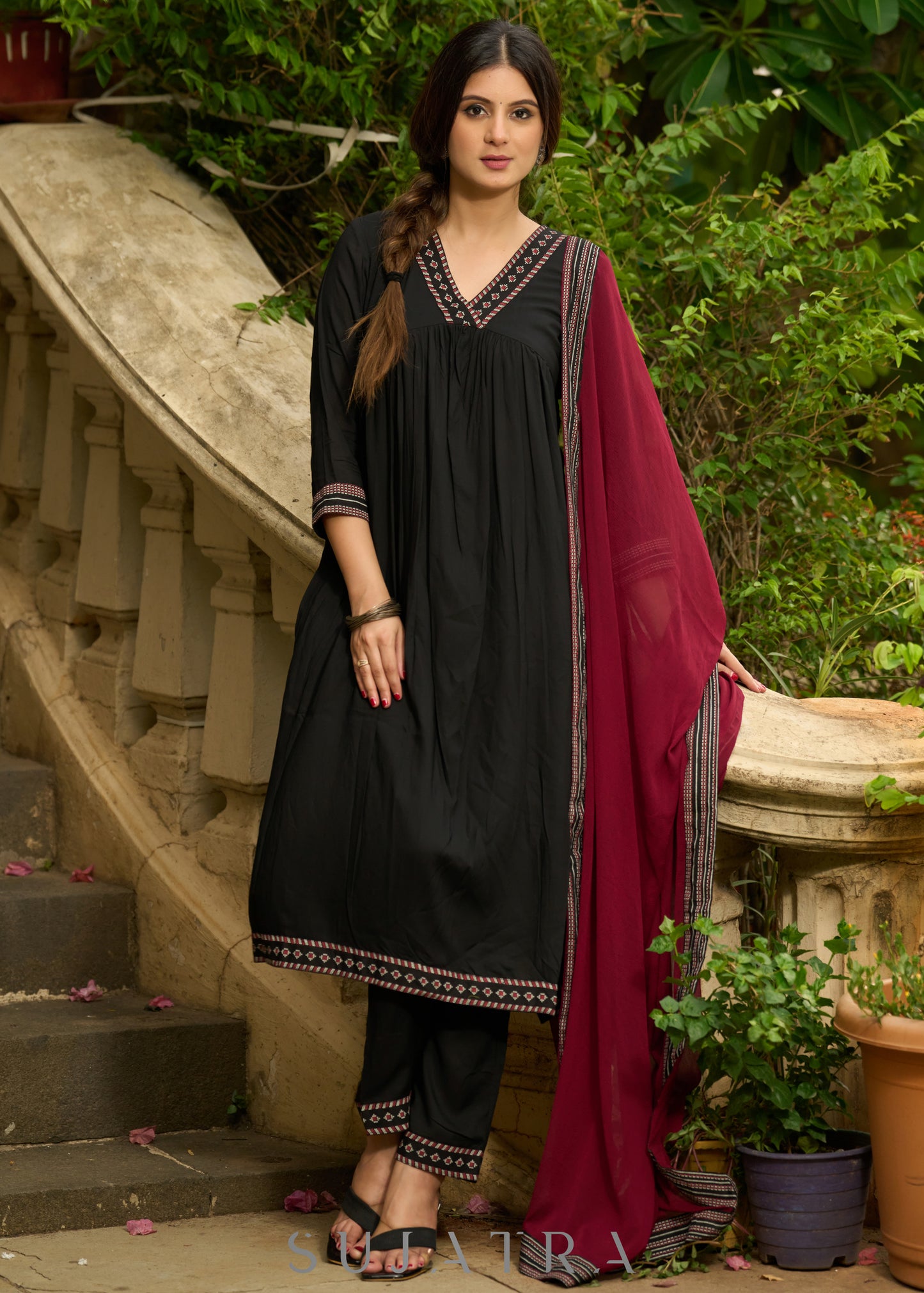 Black modal printed kurta