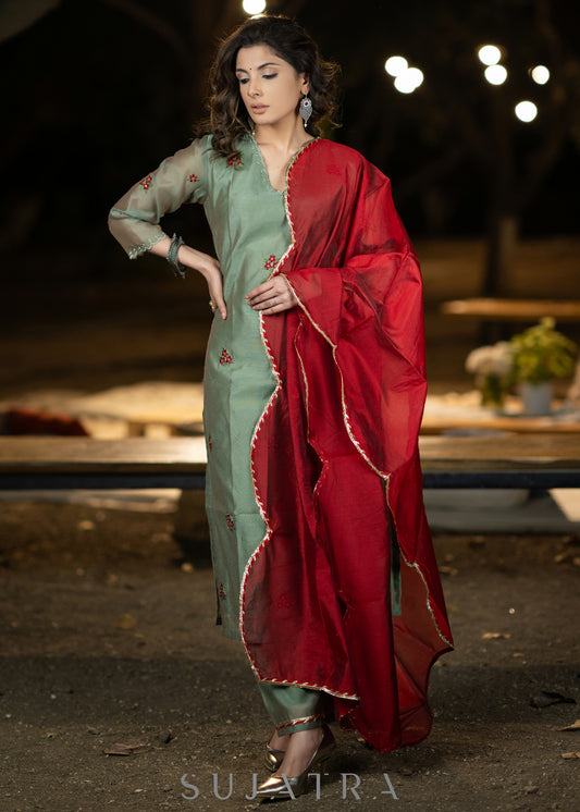 Embroidered fern green chanderi kurta