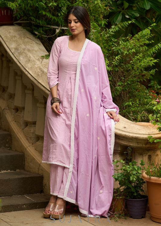 Refreshingly original mauve self-textured Kurta